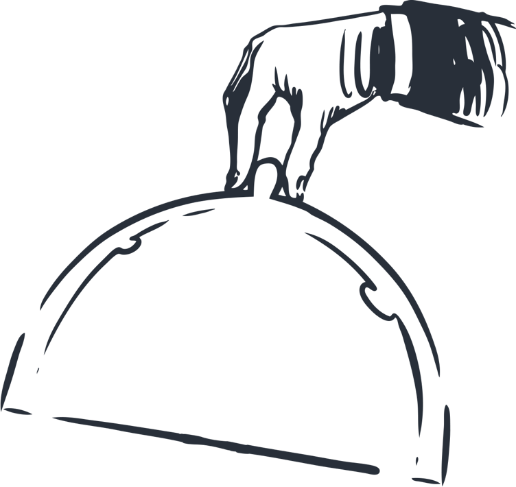 Zeichnung einer Hand, die eine Servierglocke hält.